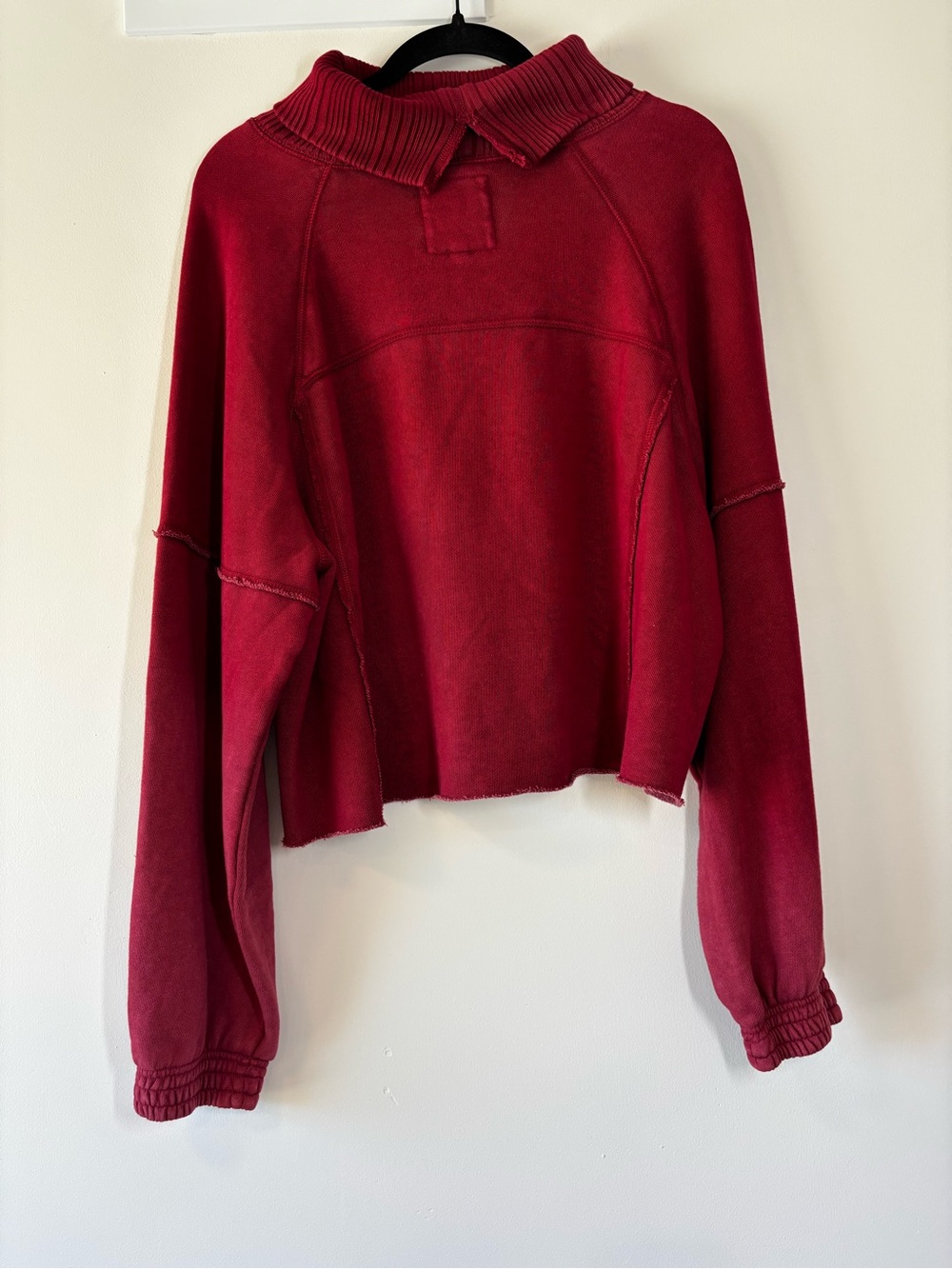 Aerie Red Oversized Cropped Turtleneck Sweatshirt, Medium - Picture 3 of 10